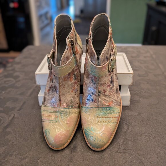 Spring Step L’Artiste Carolie Beige/Mint Green Multicolor Leather Boot Size 39 - Picture 3 of 9